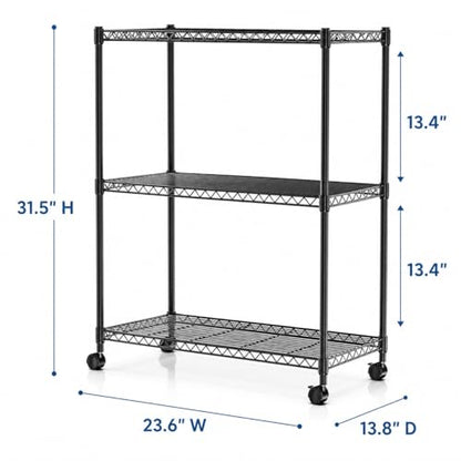 Simple Deluxe 3-Tier Heavy Duty Adjustable Storage Shelf with Wheels, 23.23”W x 13.39”D x 30.31”H, Mobile or Stationary Metal Shelving Unit, Easy Assembly for Kitchen, Pantry, Laundry Room, Black - size: 3-Tier, 23.23”W x 13.39”D x 30.31”H, style: 1 Pack