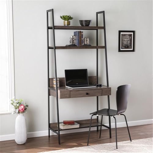 SEI Furniture - Lizvan Industrial Ladder Desk with Storage - Industrial Design, Grey Iron and Wood - Ideal for Home Office, Bedroom (HO1133637)