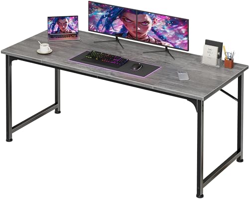 PRAISUN 55 Inch Computer Desk, Home Office Desk with Spacious Desktop, Modern Gaming Desk, Writing Study Table for Bedroom, Small Spaces, Work from Home Desk with Metal Frame, Grey - color: Grey, size: 55INCH