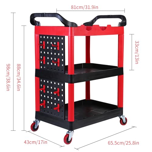 MaxWorks 50886 3 Shelf Rolling Utility Service Cart with Storage Carts and Bottle Holders with Side Hanging Hook 440-lb Capacity - style: 3 Shelves w/ bottle holder