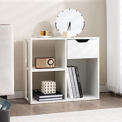 Giantex 3 Cube Bookcase with Drawer, 2 Tier Bookshelf for Small Space, Modern Freestanding Display Rack with Open Shelves, White Book Case, Wood Cube Storage Organizer Bedroom Living Room, 2 Pack - color: White