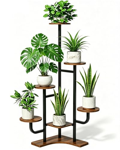 Homsorout Corner Plant Stand Indoor - 6 Tiered Indoor Plant Stand Round Metal Plant Shelf, Plant Organizer for Living Room, Graden, Balcony, Home Decor, Brown - color: Round-Brown