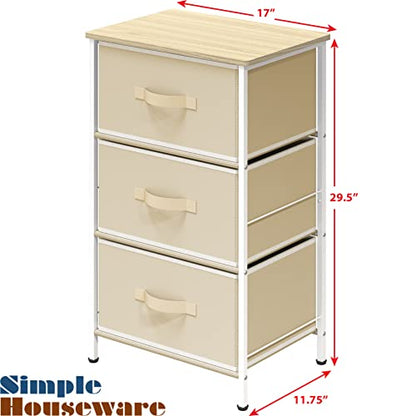 Simple Houseware 3 Drawer Nightstand Dresser with Wood Top, Beige - color: Beige, size: 3 Drawers