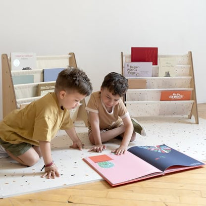 3 Sprouts Recycled Kids Bookshelf, Holds 35 Books, 4-Tier, Terrazzo Cream | Space-saving bookshelf, Children's room, Toddler bookcase organizer, Ages 3+, Book/toy storage, Front-facing, Covers visible - color: Terrazzo Cream
