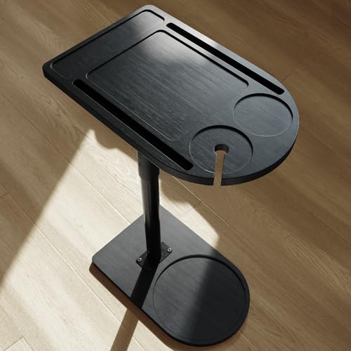 YUHFERA 360° Rotatable Sofa Tray Table for Couch Arm - Height Adjustable End Table for Bed or Chair with Phone & Tablet Slots, TV Tray Table, Side Table Tray for Small Spaces（Black,Arc） - color: Black