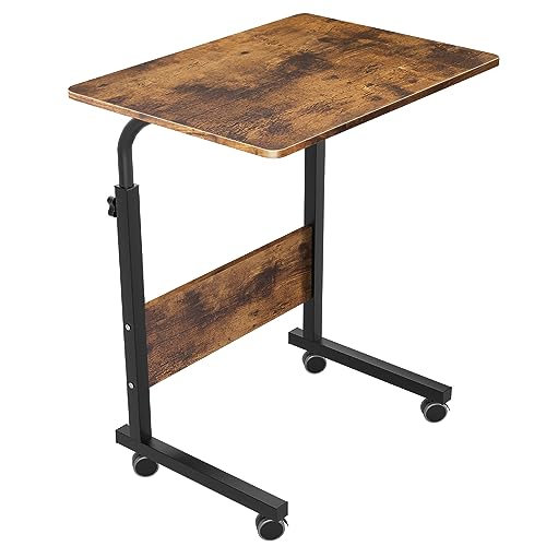Side Table, 23.6in Adjustable Laptop Stand Portable Cart Tray Bedside Computer Table, Sofa Side Bed Table with Wheels, Rustic Brown - color: Rustic Brown, size: 23.6 inches
