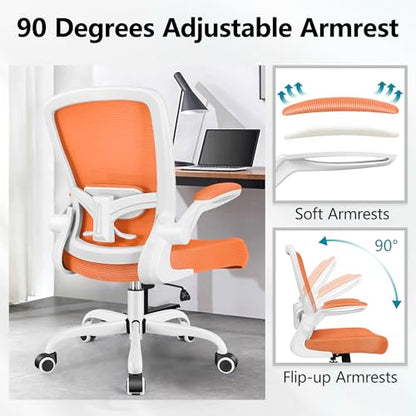 FelixKing Office Chair, Ergonomic Desk Chair Breathable Mesh Chairs Adjustable High Back Lumbar Support Flip-up Armrests, Executive Rolling Swivel Comfy Computer Chairs Home Office Sunset Orange - color: Sunset Orange