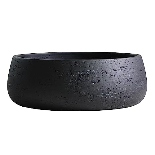 Olly & Rose Copenhagen Large Ceramic Planter Bowl Shallow Plant Pot - Matt Black Flower Pot Indoor and Outdoor Garden Décor… - color: Black