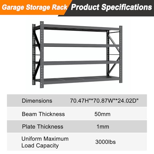 Garage Shelving 70.87" Wide Heavy Duty Storage Shelves Units and Storage,Metal Shelving Adjustable Shelves,Steel Garage Storage Rack,Industrial Utility Shelf Organization for Kitchen,Pantry - size: Super Heavy-Duty 70.03"*70.87"*24"
