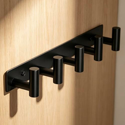 Black Coat Wall Mounted Rack with 5 Hooks, Coat Rack Hooks Suitable for Coats, Keys, Hats, Bags and Towels, Essential for Bathroom and Living Room Storage (1Pack)