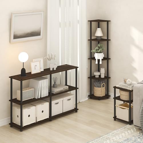 Furinno Turn-N-Tube 3-Tier Toolless Side Table, Narrow Printer Stand with Open Shelf, End Table, Night Stand, for Living Room, Bedroom, Brown Walnut - color: Brown Walnut/Black