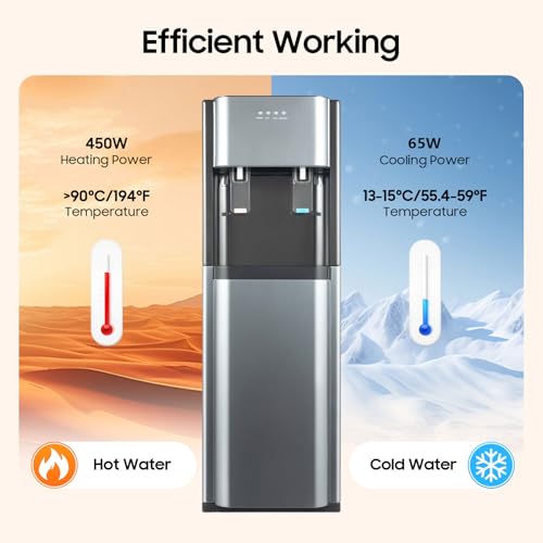 F880 Floor Standing Beverage Tower, Lower Cabinet Loading Hot and Cold Water Station, 450W Heating w/Cup-Push Spout for Kitchen, Lounge & Front Desk (Dark Gray) - color: Dark Gray