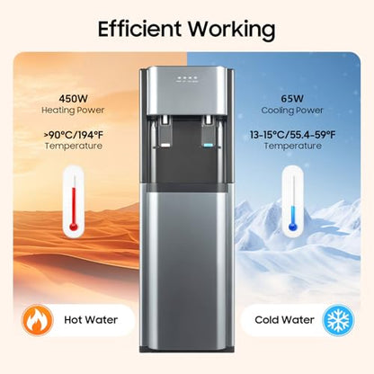 F880 Floor Standing Beverage Tower, Lower Cabinet Loading Hot and Cold Water Station, 450W Heating w/Cup-Push Spout for Kitchen, Lounge & Front Desk (Dark Gray) - color: Dark Gray