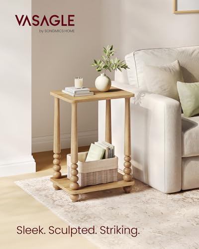 VASAGLE Mariel Collection - Side Table, Accent Nightstand for Small Spaces, Rectangular End Table with Shelf, Solid Wood Legs, Mid-Century Modern, Living Room Bedroom, Natural Brown ULET294HC01S - color: Natural Brown