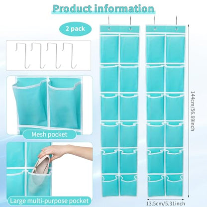 GOMAJI 2PK Over the Door 12 Large Pockets Hanging Shoe Organizer, Turquoise - color: Turquoise