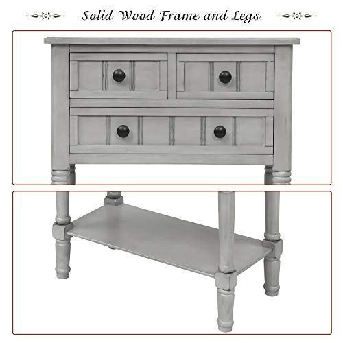 Knocbel Slim Antique Entry Console Table with Drawers & Bottom Open Shelf, Solid Wood Sofa Couch Table for Entryway Hallway Living Room (Gray Wash) - color: Gray Wash