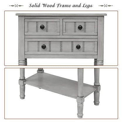 Knocbel Slim Antique Entry Console Table with Drawers & Bottom Open Shelf, Solid Wood Sofa Couch Table for Entryway Hallway Living Room (Gray Wash) - color: Gray Wash
