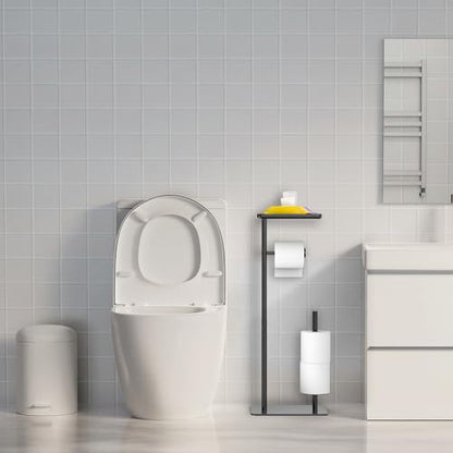 Day Moon™ - Toilet Paper Holder - Modern Roll Holder for Bathroom - 1 Pack - Free Standing - with Shelf, Black - color: Matte Black