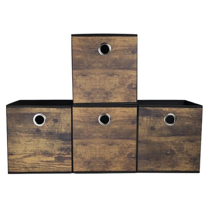 4 Pack Durable Storage Cube Bins with Wood Grain,Thickened Fabric Box,Storage Baskets for Open Shelf,Bookcase,Closet,Storeroom,Bedroom,Living Room,Nursery,Office,Dorm, 10.2x10.2x11in (Small) - size: 4Packe-10.2in x 10.2in x 11in