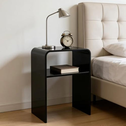 Acrylic 2-Tier End Table – 23.6”H Modern Nightstand with Shelf, Sturdy Bedside Storage for Bedroom, Living Room, Home Office, No Assembly Required (Black) - size: Black