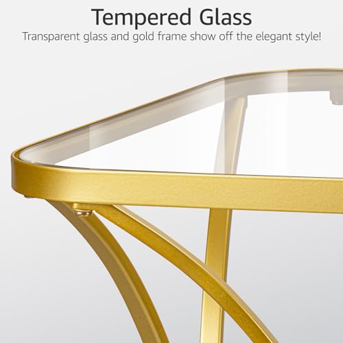 19.68" Square End Table with Tempered Glass Top, Stylish X-Shaped Metal Frame, Living Room Coffee Table, Sofa Side Table, Accent Tables for Small Spaces, Modern Bedside Table (Gold) - color: Gold, style: Style 2