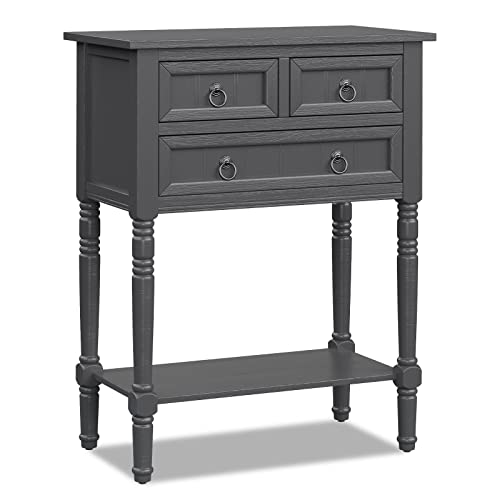 GIANTEX Console Table with 3 Drawers, 24" Rustic Entryway Table with Storage, Open Bottom Shelf, Compact Hallway Table, Small Sofa Side Table for Living Room, Bedroom, Narrow Entry Table, Gray - color: Grey