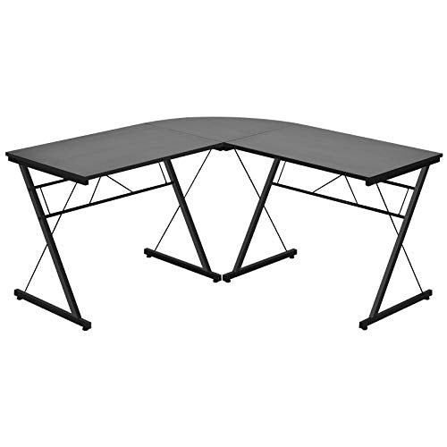 Tangkula L-Shaped Desk Corner Computer Desk, Space-Saving & Multifunctional Home Office Desk Writing Workstation Study Desk with Round Corner (Black)