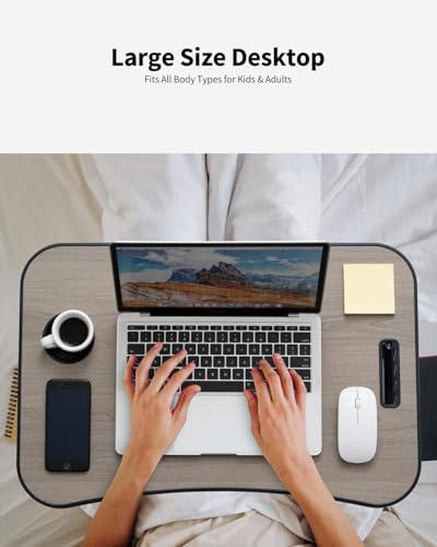 Foldable Lap Desk, Laptop Bed Desk, Portable Lap Table, Laptop Bed Table with Cup Holder & Tablet Slot & Lifting Handle for Working Writing Drawing & Eating - Gray Wood - color: Gray Wood