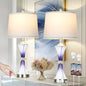 Rinweey Purple Glass Table Lamp Set of 2 with USB C+A Ports & AC Outlet, Bedside Lamp, Modern Bedroom Lamps, Crystal Lamp for Night Stands Bedroom Living Room,Nightstand Lamp LED Bulbs Included - color: Purple