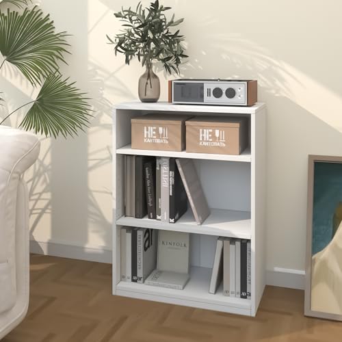 3-Tier Bookcase, 71 Inches, Wooden Open Display Floor Bookshelf with Adjustable Shelves (White) - color: White, size: 3-Tier Bookcase