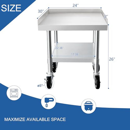 HARDURA Stainless Steel Equipment Stand Metal Prep Table with Casters 30"X 24" NSF 430 for Commercial Food Prep - size: 30" x 24"