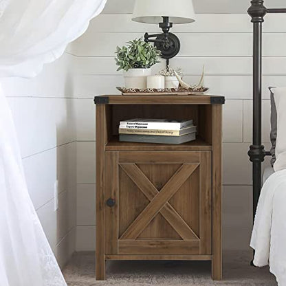 Catrimown Farmhouse End Table, Nightstand with Barn Door and Shelf,Oak | End Tables,Wooden Sofa Side Table, Modern Bed Side Table Rustic Nightstands, Bedroom, Living Room - color: Oak