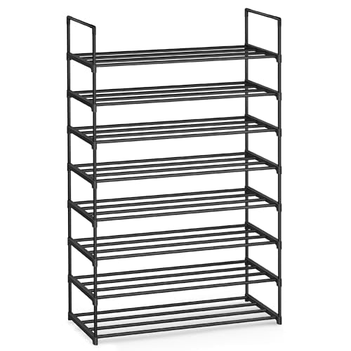 SONGMICS Shoe Rack, 8-Tier Shoe Organizer, Metal Storage Shelf, Upright or Upside Down, for 32-40 Pairs, Stackable, for Entryway, 11.8 x 36.2 x 56.5 Inches, Black ULSA308BH01 - color: Black, size: 8 Tiers (36.2"W)