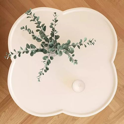 2-Tier Modern Sofa Side Table, Four-Leaf Clover Shape End Table Coffee Tea Snack Table Small Nightstand with Storage for Bedroom Living Room Creamy White - color: Creamy White