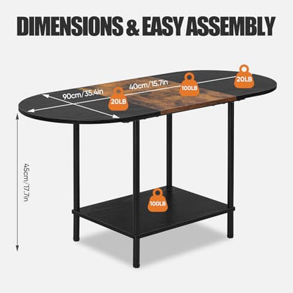 Coffee Tables for Living Room,Mid Century Small Oval Center Table with 2-Tier Storage Shelf and Wood Tabletop,Farmhouse Narrow Cocktail Tea Table for Small Space,Apartment,Black Brown - color: Black Brown
