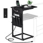 C Shaped End Table with Charging Station, Adjustable Height Side Table for Sofa, Couch Side Table for Small Spaces, Slide Under Sofa TV Tray Snack Arm Tables for Living Room, Bedroom, Black - color: Black, style: With Plug