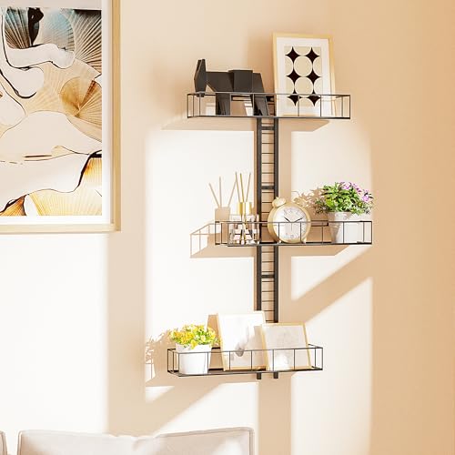Adjustable Fire Escape Wall Shelf, Modern Style New York Vertical Ladder Shelf, Metal Decorative Trinket Display Floating Shelf for Bedroom, Living Room & Home Decor (3-Tier) - color: Adjustable - Left/Right