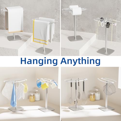 RUACQ Hand Towel Holder for Bathroom,12 inch S-Shape Towel Holder Stand, Stainless Steel and Aluminium Standing Towel Rack for Kitchen Vanity Countertop (Brushed Nickel) - color: Silver