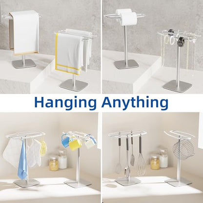 RUACQ Hand Towel Holder for Bathroom,12 inch S-Shape Towel Holder Stand, Stainless Steel and Aluminium Standing Towel Rack for Kitchen Vanity Countertop (Brushed Nickel) - color: Silver