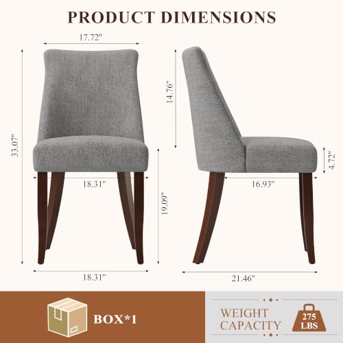 COLAMY Upholstered Dining Chairs Set of 2, Mid Century Modern Kitchen Chairs with Back, Farmhouse Fabric Side Dining Room Chairs with Wood Legs for Dining Room Restaurant, Light Grey - color: Light Grey, size: Set of 2
