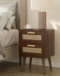 Masupu Rattan Night Stand, Modern nightstand Boho Bedside Table with 2 Drawer, Small End Side Table for Bedroom, Living Room, Office, Walnut - color: Walnut