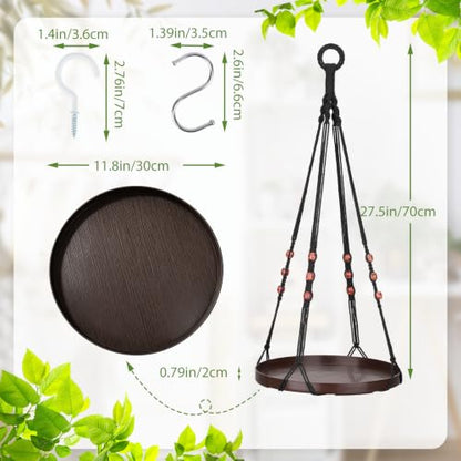GREANER 1PCS Indoor Hanging Planter Shelf, Brown Hanging Basket with Handmade Cotton and Large Tray, Ceiling Plant Hangers for Wall, Porch, Patio, Balcony, and Window - color: Brown