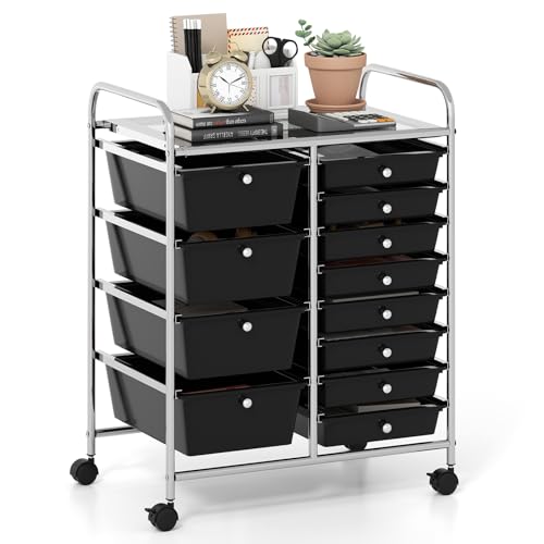 GOFLAME 12-Drawer Rolling Storage Cart, Craft Storage Cart with Removable Drawers & Lockable Wheels, Art Cart Supply Storage Organizer with Metal Frame for Home Office Classroom, Black - color: Black, size: 12 drawer-25"x14.5"x29.5"