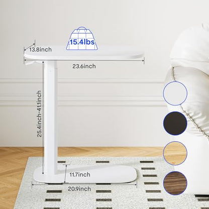 FLEXISPOT Adjustable C Table Mobile Snack Side End Table Sofa Couch Bedside Table Laptop Cart TV Tray Night Stand Small Space Side Table(23.6" W x 13.8" D,White) - color: White, size: Small