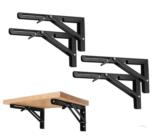 Black Folding Shelf Brackets Max. Load 220 lb, Heavy Duty DIY Wall Mounted Shelf Bracket Space Saving for Table Work Bench (6 INCEH-4PCS) - size: 6 INCH-4PCS