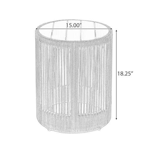 IRONORA Grey Hand-Woven PE Rattan Round Patio Side Table, Solid Acacia Wood Top Hollow Drum Accent End Table, Weather Resistant Coastal Side Table for Backyard Balcony Sunroom Living Room - color: 15-inches Gery