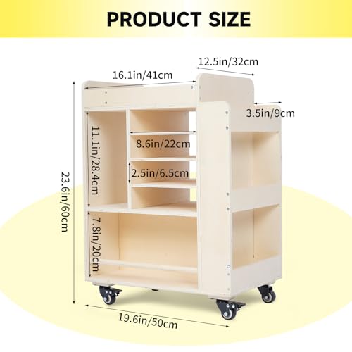 lukar Wooden Art Cart Organizer with Wheels, 3-Tier Rolling Art Activity Cart for Kids, Kids Art and Craft Storage Cabinet, Multi-Functional DIY Utility Carts for Classroom, Nursery, Bedroom