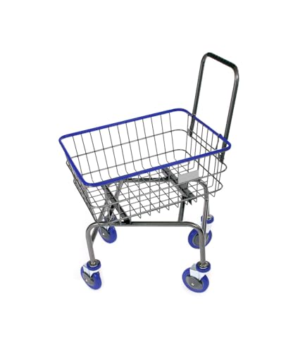 Rolling Laundry Cart with Wheels, Metal Wire Basket, Heavy Duty Utility Cart (Blue) - color: Blue