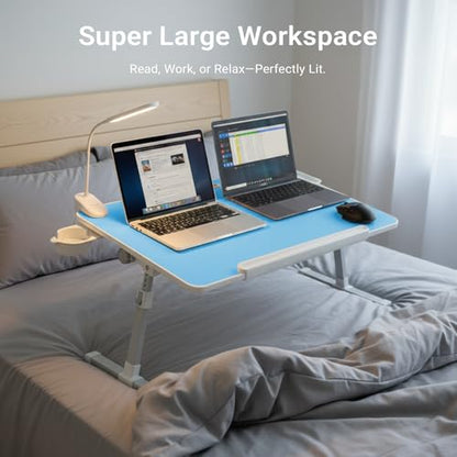 iXTRA Adjustable Laptop Lap Desk with Cooling Fan USB Light for Adults - color: Blue,70x45cm