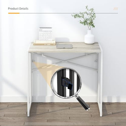 Lutown-Teen Small Folding Desk 32 inch, No Assembly Required Small Office Desk, Writing Gaming Computer Camping Desk, Beige - color: Beige, size: 32 Inch